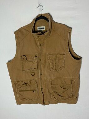 Vintage Mark's Tan Canvas Utility Vest W Multiple Pockets XL Streetwear Work